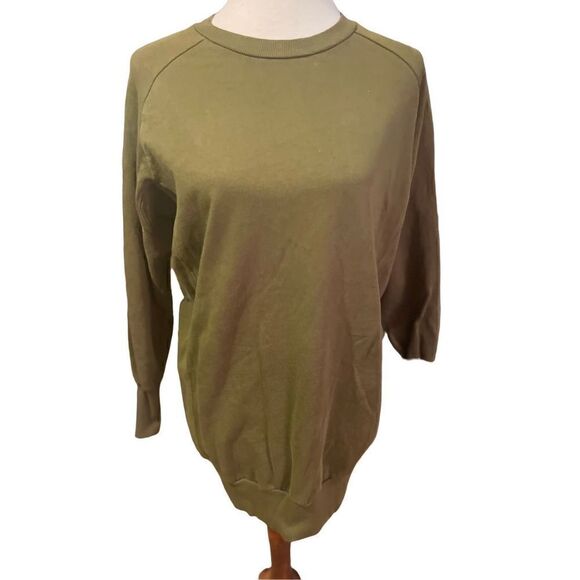 Zara Womens Sweatshirt Ribbed Sleeve Olive/Army Green Small - Picture 3 of 10